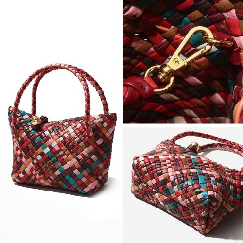 High-end Fashion ladies luxury designer Vintage Genuine leather Woven handbags for women