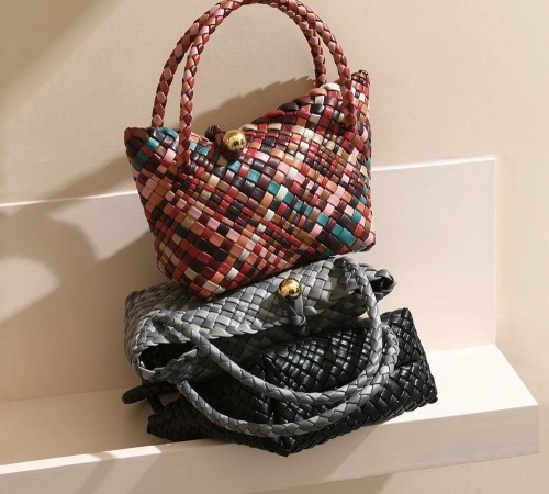 High-end Fashion ladies luxury designer Vintage Genuine leather Woven handbags for women