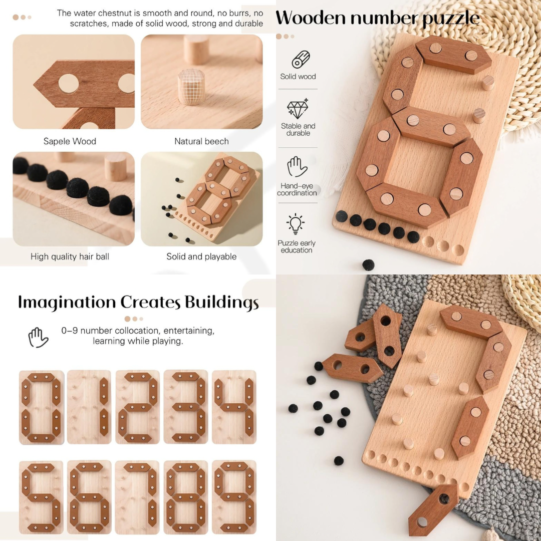 Wooden Montessori Number Puzzle Board Game