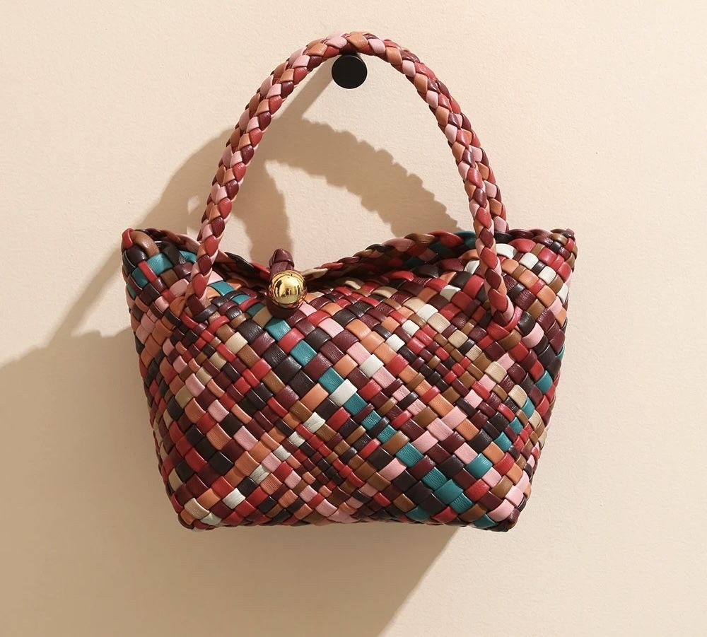 High-end Fashion ladies luxury designer Vintage Genuine leather Woven handbags for women