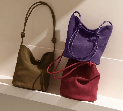 High-end lady Vintage Large capacity Frosted Genuine leather womens Shoulder bucket bag