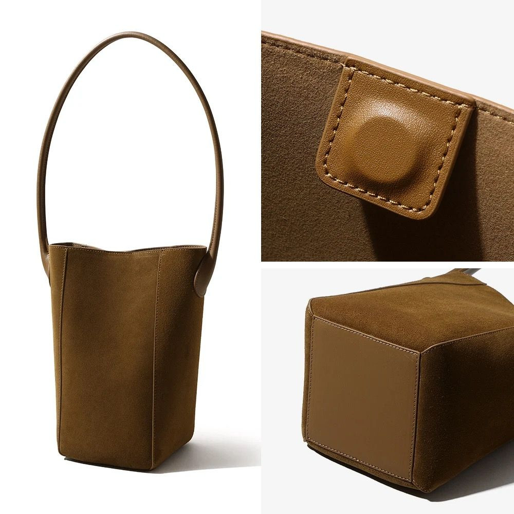vintage commuting Genuine Leather Frosted handbags mini Small bucket bag for women