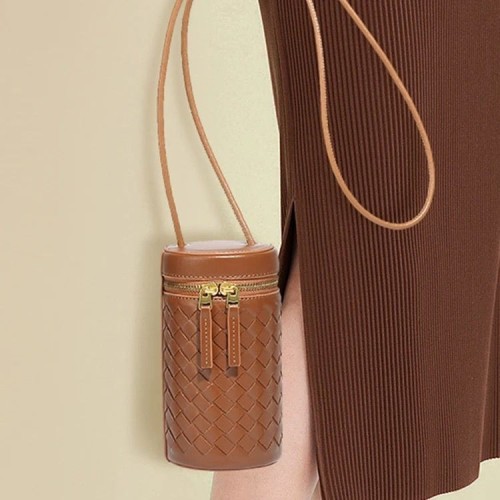 Vintage PU leather Small womens Woven mini Crossbody bucket bags