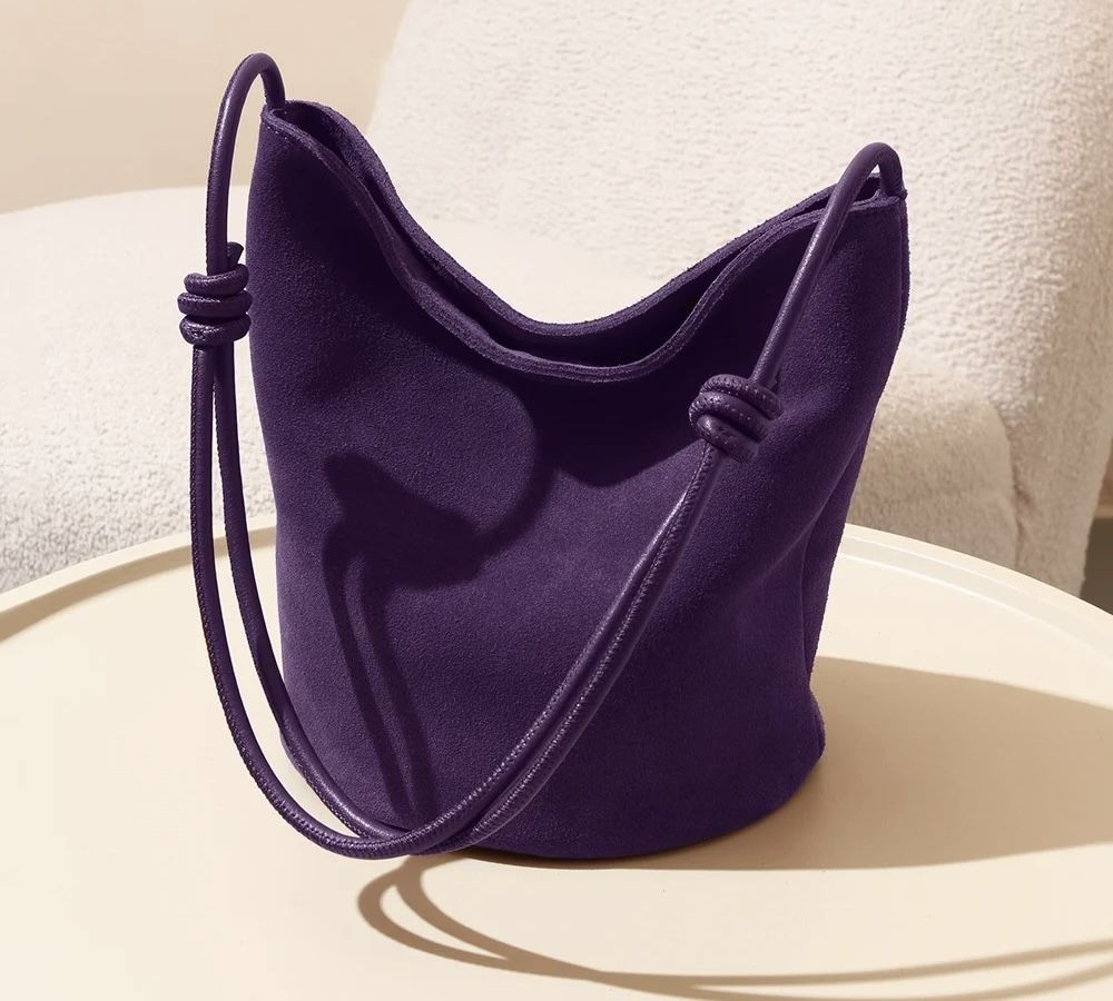 High-end lady Vintage Large capacity Frosted Genuine leather womens Shoulder bucket bag