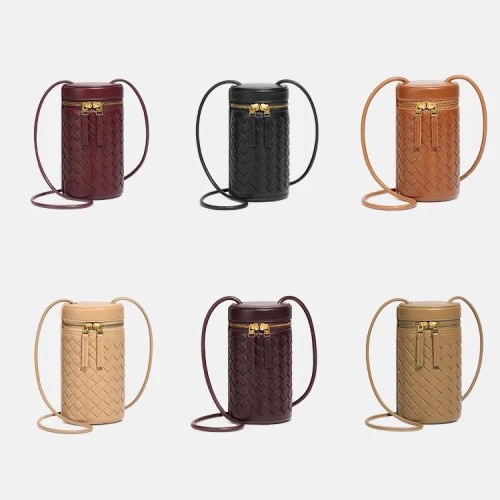 Vintage PU leather Small womens Woven mini Crossbody bucket bags